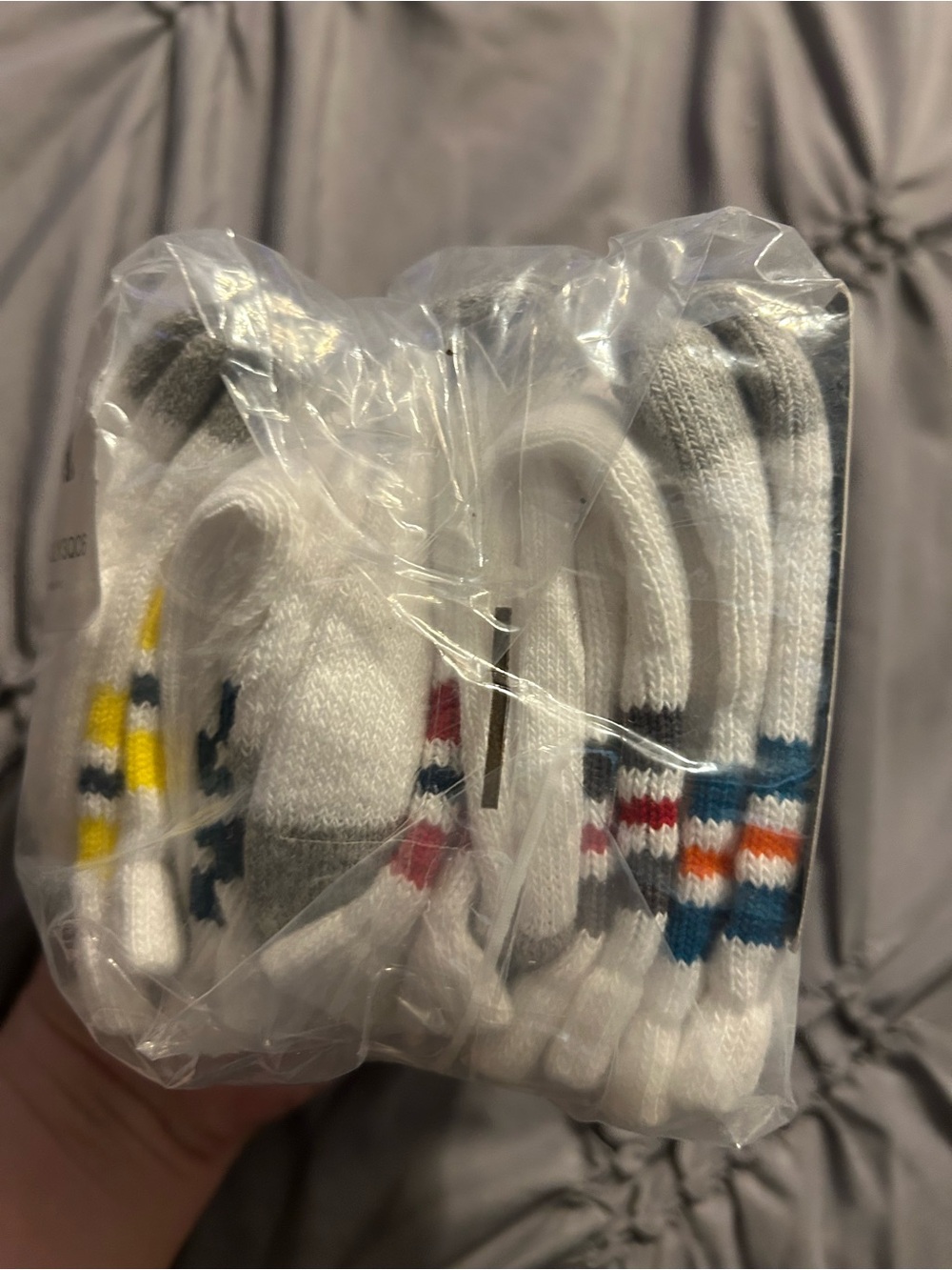 Kids 10 Pck White Socks Pack with Multicolor Stripes Size 4T-5T